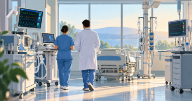 Illustration of clinicians in a hospital equipment room
