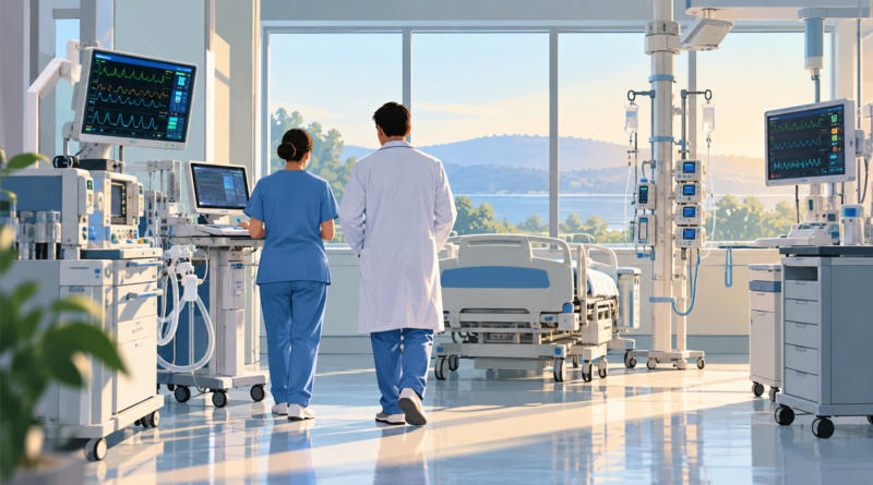 Illustration of clinicians in a hospital equipment room