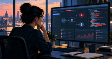 Illustration of a security researcher reviewing a web application dashboard