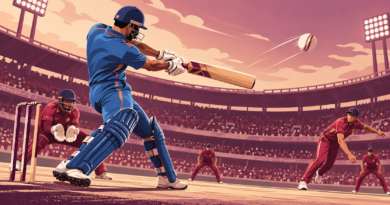 Illustration of a cricket match under stadium lights