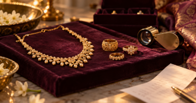 Gold necklace and rings with jeweller loupe and invoice