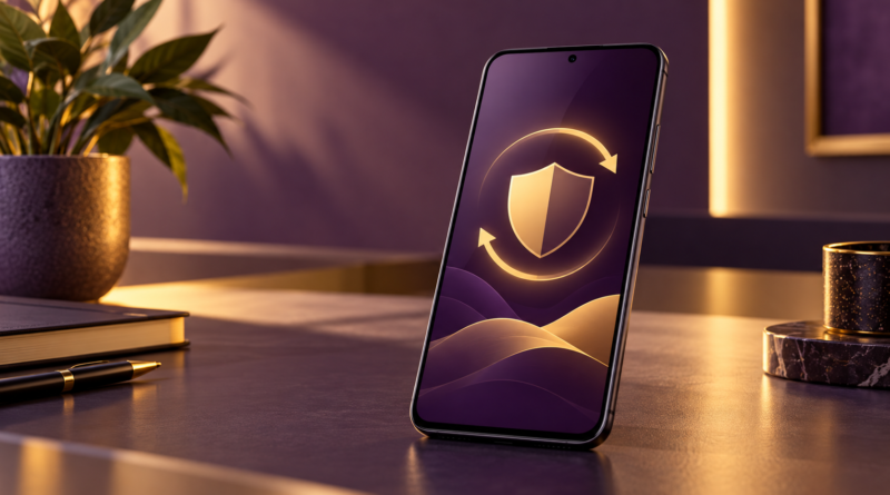 Illustration of a smartphone with a security update shield