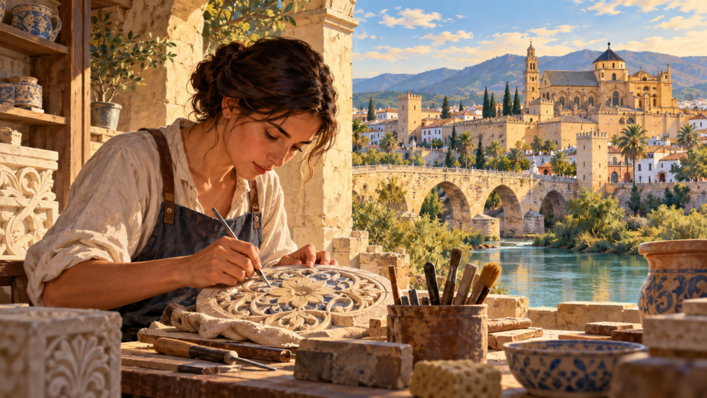 Illustration of an artisan working on decorative heritage craft