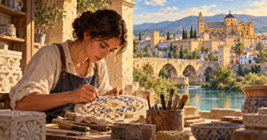 Illustration of an artisan working on decorative heritage craft