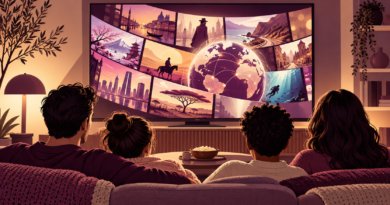 Illustration of a streaming screen in a living room
