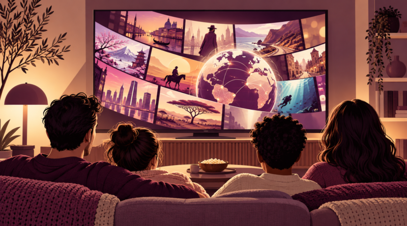 Illustration of a streaming screen in a living room