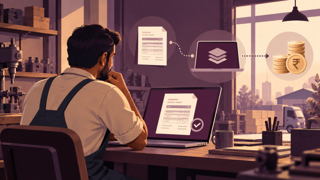 Illustration of a small business reviewing digital invoice financing