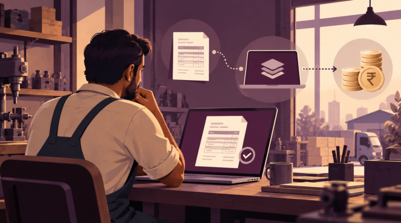 Illustration of a small business reviewing digital invoice financing