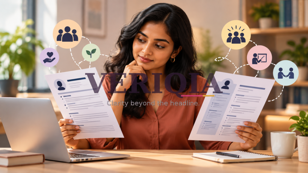 Illustration of a resume and student activism, with centered VERIQIA watermark