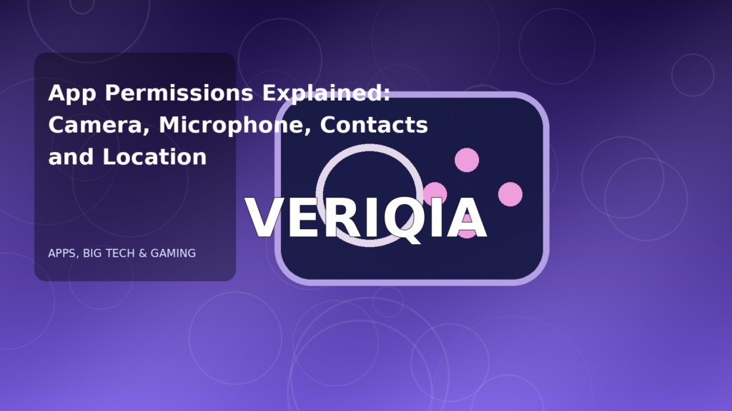 Original editorial illustration illustrating app permissions privacy guide, with VERIQIA watermark