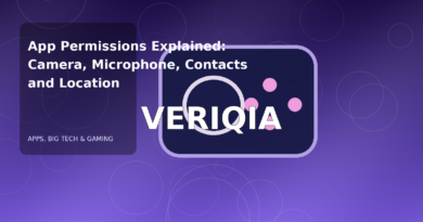 Original editorial illustration illustrating app permissions privacy guide, with VERIQIA watermark
