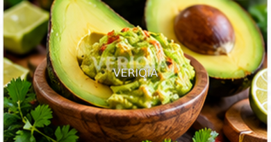 Close-up of green avocados and prepared food representing food safety, with centered VERIQIA watermark.