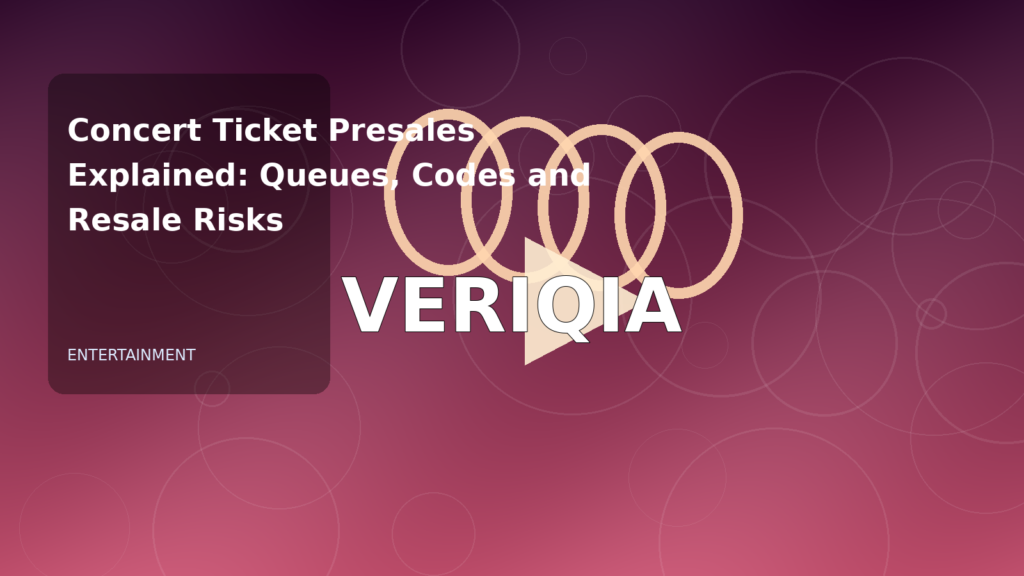 Original editorial illustration illustrating concert ticket presale explained, with VERIQIA watermark
