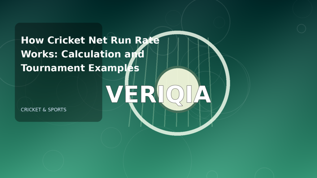 Original editorial illustration illustrating cricket net run rate explained, with VERIQIA watermark