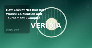 Original editorial illustration illustrating cricket net run rate explained, with VERIQIA watermark