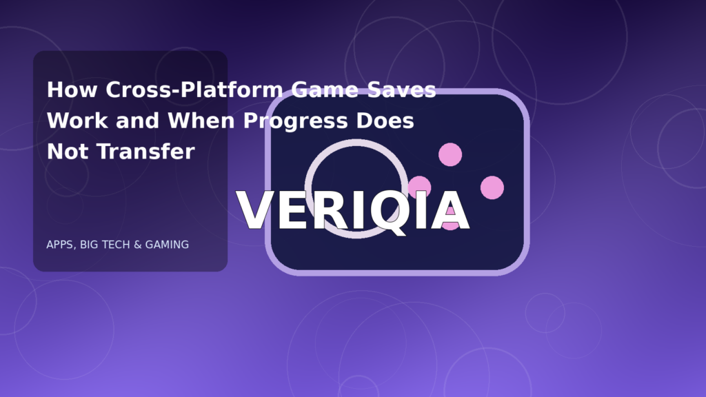 Original editorial illustration illustrating cross platform game saves, with VERIQIA watermark