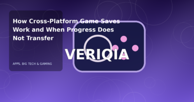 Original editorial illustration illustrating cross platform game saves, with VERIQIA watermark