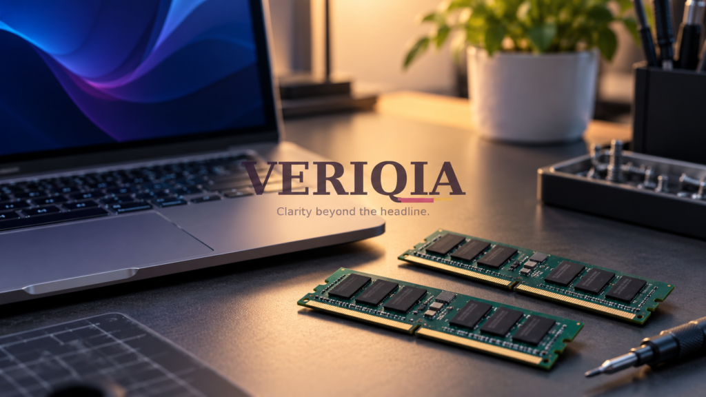 Laptop beside computer memory modules