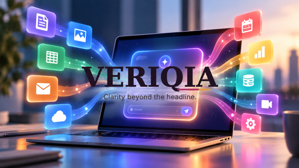 Gemini Connected Apps on laptop — centered VERIQIA watermark