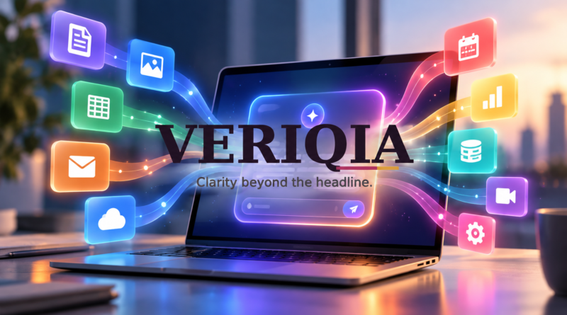 Gemini Connected Apps on laptop — centered VERIQIA watermark