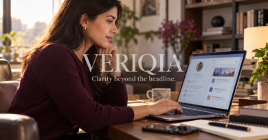 Finance professional reviewing a networking profile on a laptop