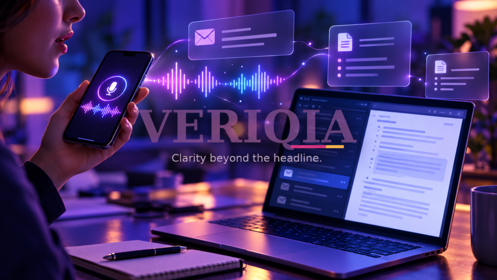 Gmail Live, Docs Live and Keep Live: What Voice Can Do in Each App — centered VERIQIA watermark