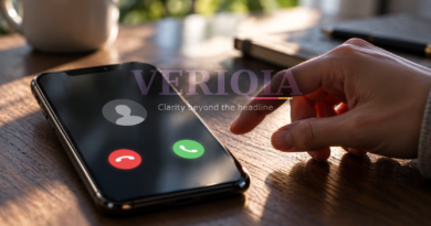 Hand pausing beside a smartphone with an incoming call