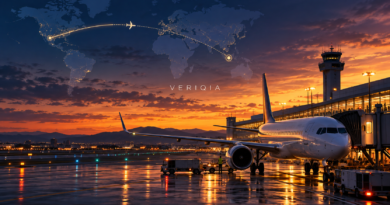 Illustration of a passenger aircraft diversion with centered VERIQIA watermark