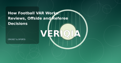 Original editorial illustration illustrating football VAR rules explained, with VERIQIA watermark