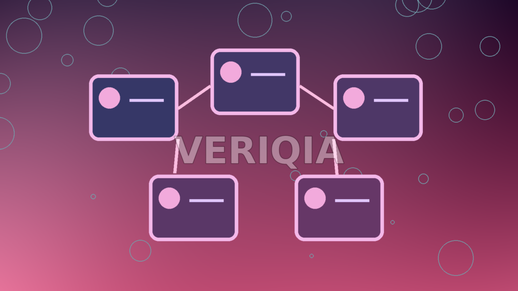 Abstract social-media recommendation network with content tiles and branching colorful paths