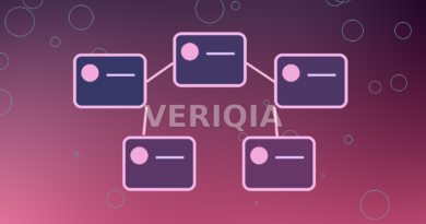 Abstract social-media recommendation network with content tiles and branching colorful paths