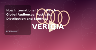 Original editorial illustration illustrating international film distribution explained, with VERIQIA watermark