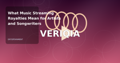Original editorial illustration illustrating music streaming royalties explained, with VERIQIA watermark