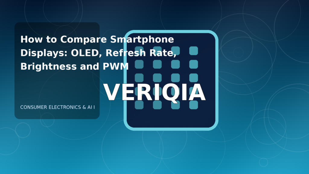 Original editorial illustration illustrating smartphone display buying guide, with VERIQIA watermark
