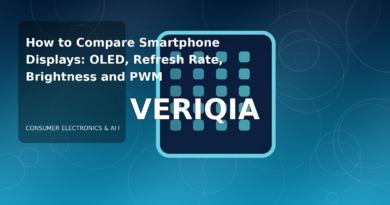 Original editorial illustration illustrating smartphone display buying guide, with VERIQIA watermark