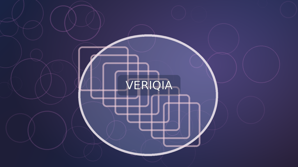 Corporate headquarters with floating abstract share certificates; original VERIQIA editorial illustration with centered watermark.