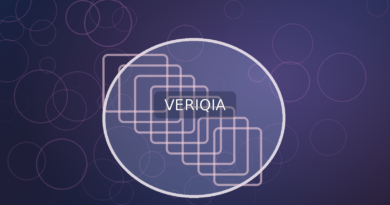 Corporate headquarters with floating abstract share certificates; original VERIQIA editorial illustration with centered watermark.