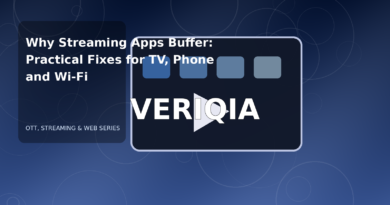 Original editorial illustration illustrating streaming buffering fixes, with VERIQIA watermark