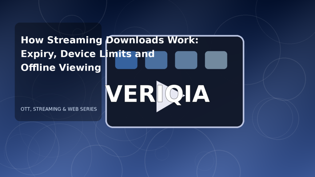 Original editorial illustration illustrating streaming downloads offline limits, with VERIQIA watermark