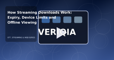 Original editorial illustration illustrating streaming downloads offline limits, with VERIQIA watermark