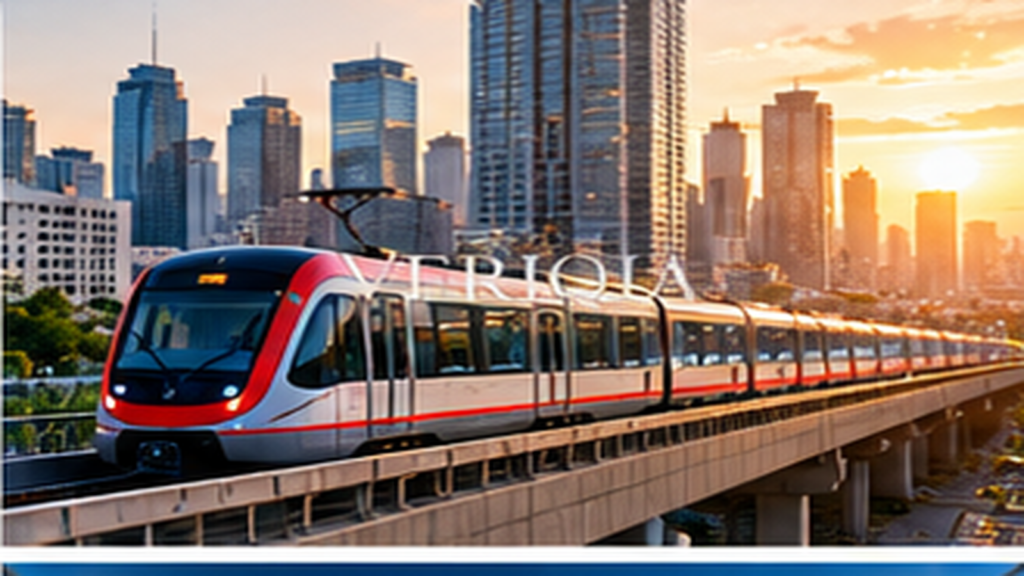 Modern metro train crossing a city skyline, colourful landscape editorial photograph with subtle centered VERIQIA watermark