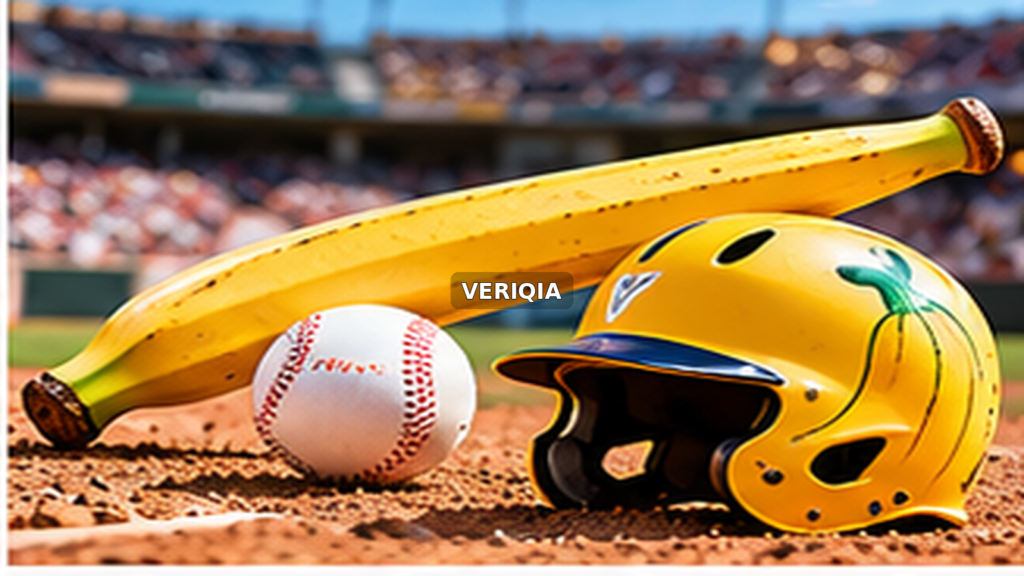 Bright yellow baseball helmet and bat near home plate with centered VERIQIA watermark