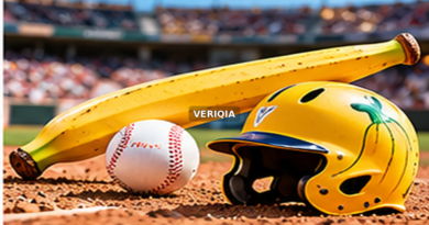Bright yellow baseball helmet and bat near home plate with centered VERIQIA watermark