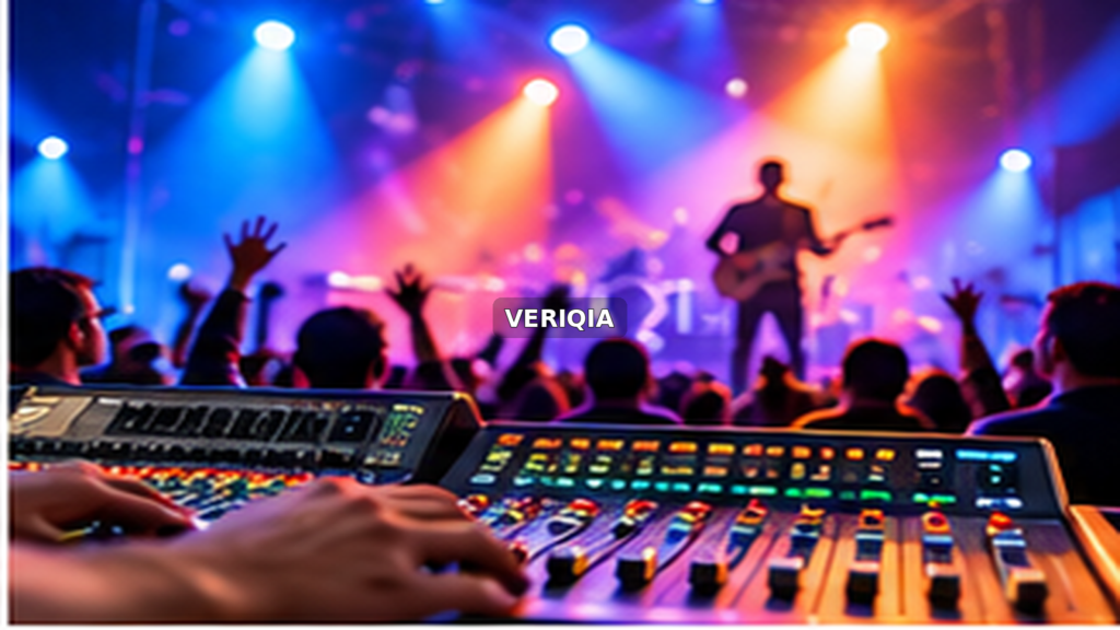 Colorful concert stage with live sound desk with centered VERIQIA watermark