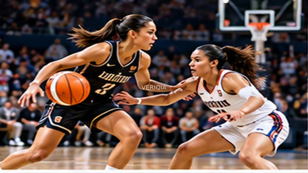 Editorial illustration of championship basketball, with VERIQIA watermark at the center.