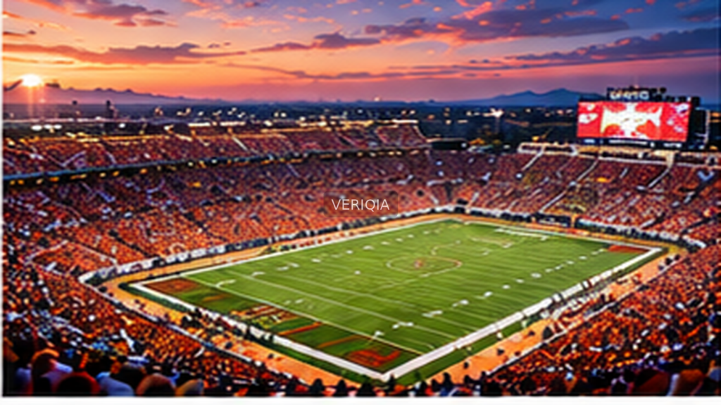 Editorial illustration of college American football, with VERIQIA watermark at the center.