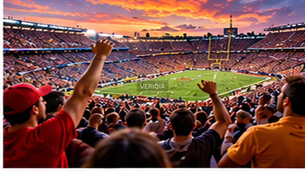 Editorial illustration of college American football, with VERIQIA watermark at the center.