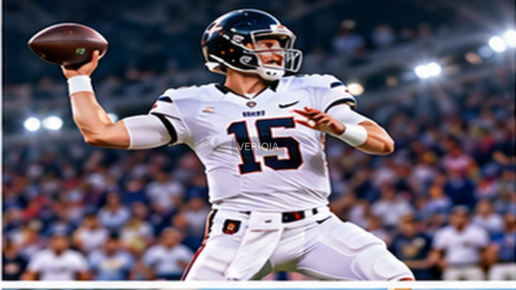 Editorial illustration of quarterback development, with VERIQIA watermark at the center.