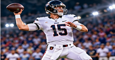 Editorial illustration of quarterback development, with VERIQIA watermark at the center.