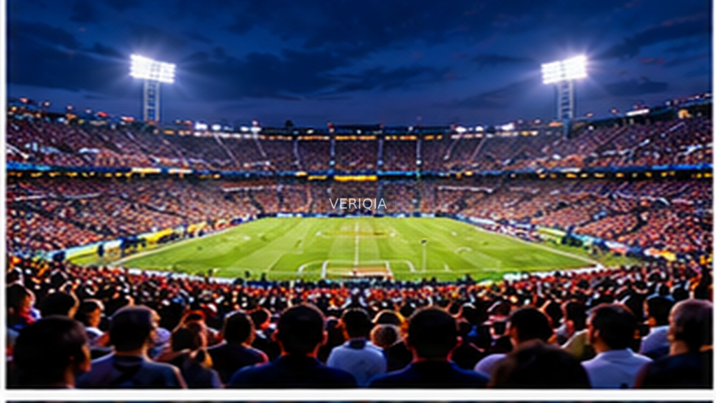 Editorial illustration of college football rivalry, with VERIQIA watermark at the center.